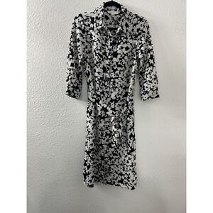 Monteau‎ Los Angeles Womens Black Floral Button Dress Size S Grammy Modest Knee